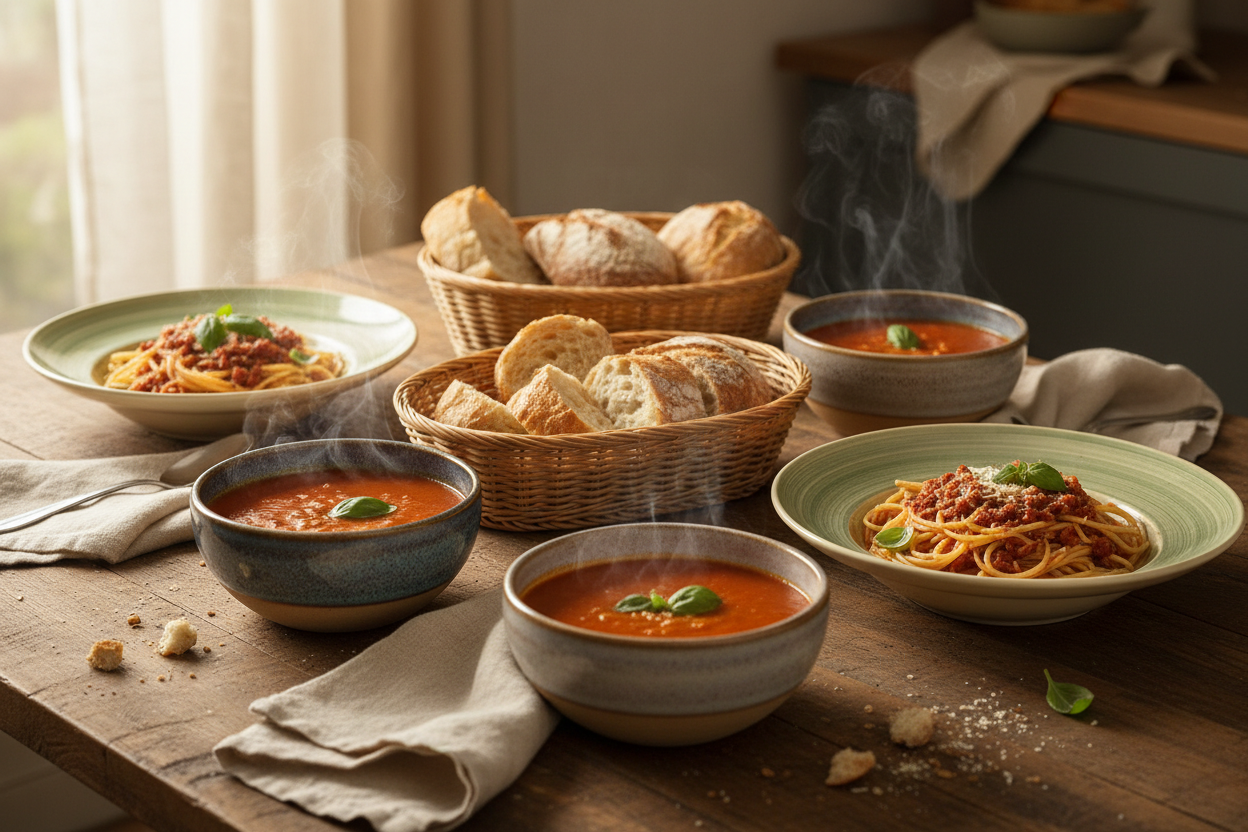 Cozy Comfort Meals: Soup Bowls, Pasta Bowls & Bread Baskets for Family Favorites