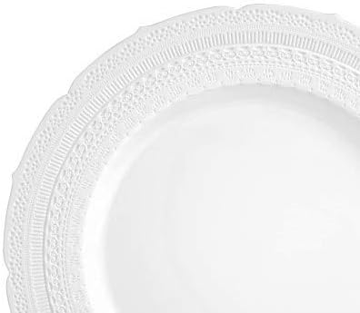 " OCCASIONS " 60 Plates Pack, Extra Heavyweight Vintage Wedding Party Disposable Plastic Plates (11'' Dinner Plate, Chateau in White)