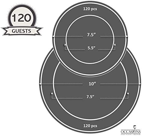 " OCCASIONS " 240 Plates Pack,(120 Guests) Vintage Wedding Party Disposable Plastic Plates Set -120 x 10'' Dinner + 120 x 7.5'' Salad/Dessert (Verona Plain White)