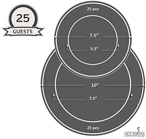 " OCCASIONS " 50 Plates Pack (25 Guests)-Vintage Wedding Party Disposable Plastic Plate Set -25 x 10'' Dinner + 25 x 7.5'' Salad/Dessert plates (Verona in Ivory)