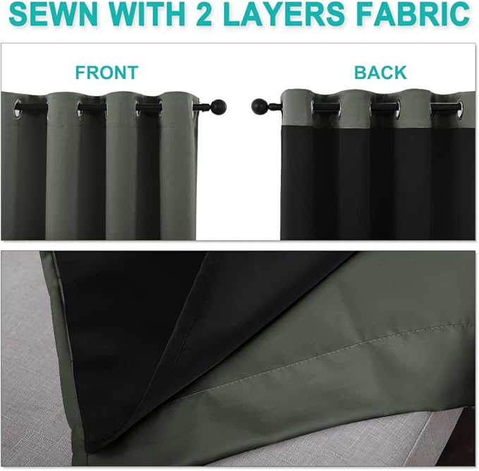 NICETOWN Full Shading Curtains for Windows, Super Heavy-Duty Black Lined Blackout Curtains for Bedroom, Privacy Assured Window Treatment (Dark Mallard, Pack of 2, 62 inches W x 95 inches L)
