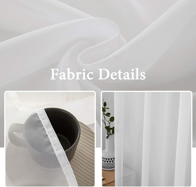 MIULEE 2 Panels Solid Color White Sheer Window Curtains Elegant Window Voile Panels/Drapes/Treatment for Bedroom Living Room (54 X 120 Inches White)