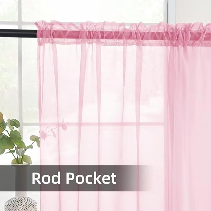 youleyar Solid Sheer Rod Pocket Curtain Voile Draperies 2 Panels White Beige Black Grey Coffee 52 Inch Width 108 Inch Long 1 Pair for Kitchen Bedroom Children Living Room Yard (Pink, 52Wx108L)