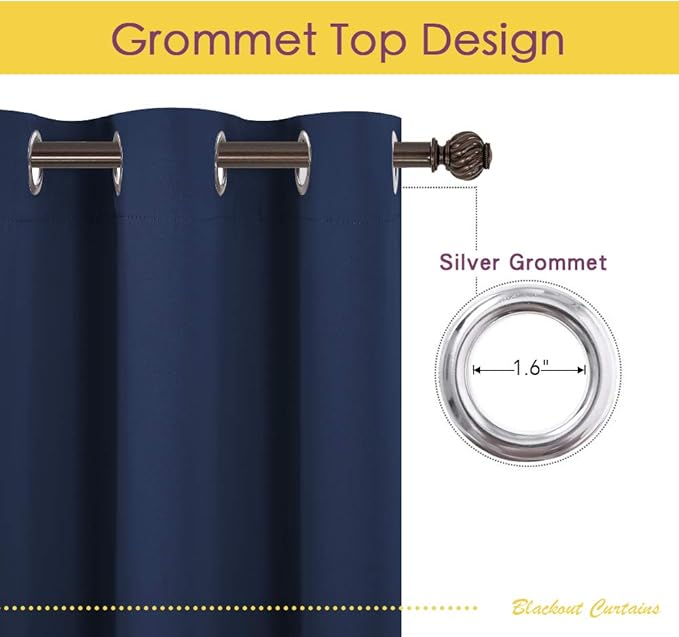 NICETOWN Blackout Curtain Panels, Navy, 1 Pair, 42 by 80-inch, Window Treatment Energy Saving Thermal Insulated Solid Grommet Blackout Drapes/Draperies