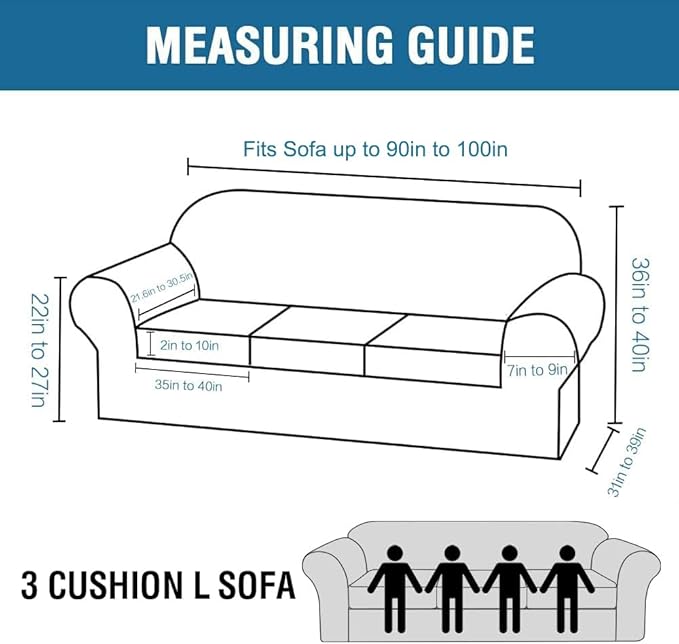 H.VERSAILTEX 4 Piece Stretch Sofa Covers for 3 Cushion Couch Covers for Living Room Furniture Slipcovers (Base Cover Plus 3 Seat Cushion Covers) Thicker Jacquard Fabric (Large Sofa, Navy)