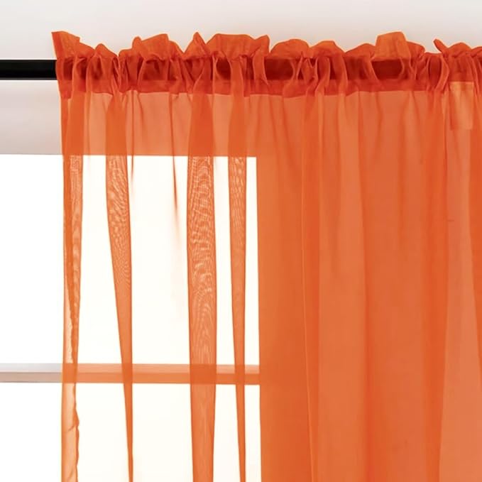 SpaceDresser Sheer Voile Window Treatment Rod Pocket Curtain Panels for Kitchen Bedroom Living Room Drapes Sunlight Filtering Privacy Semi Home Decor Assorted (Burnt Orange, 52 W x 54 L)