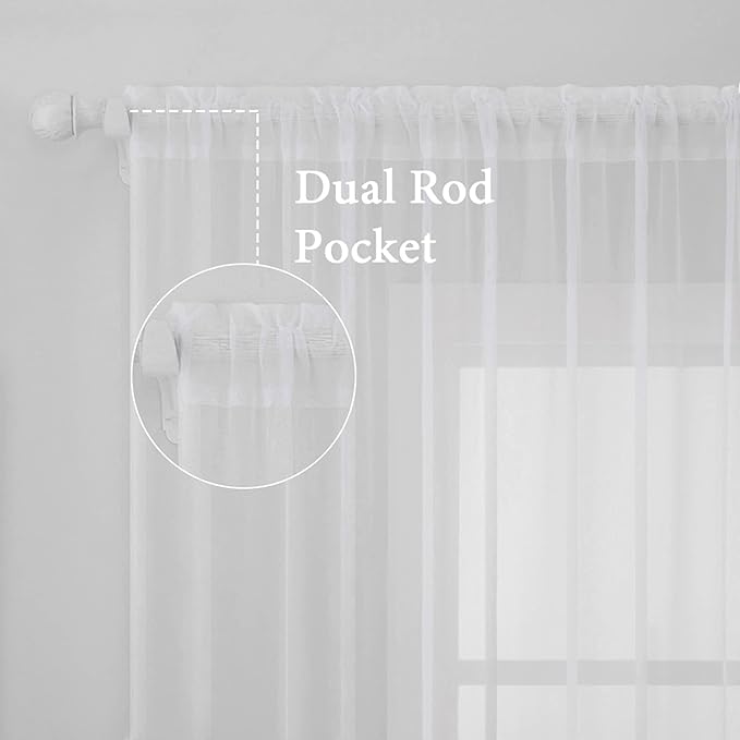 MIULEE 2 Panels Solid Color White Sheer Window Curtains Elegant Window Voile Panels/Drapes/Treatment for Bedroom Living Room (54 X 112 Inches White)