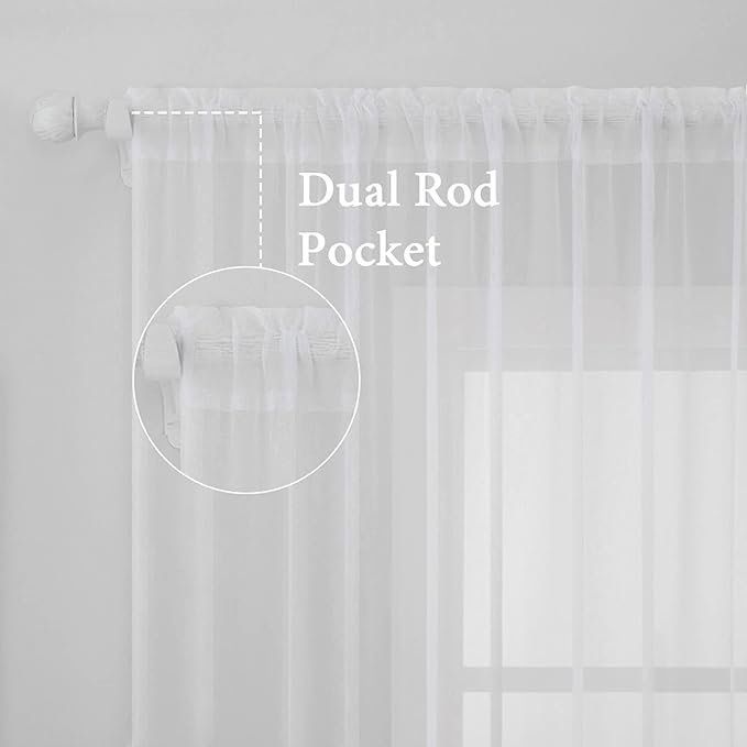 MIULEE White Sheer Curtains 90 inches Long Window Curtains 2 Panels Solid Color Elegant Window Voile Panels/Drapes/Treatment for Bedroom Living Room (54X90 Inches White)