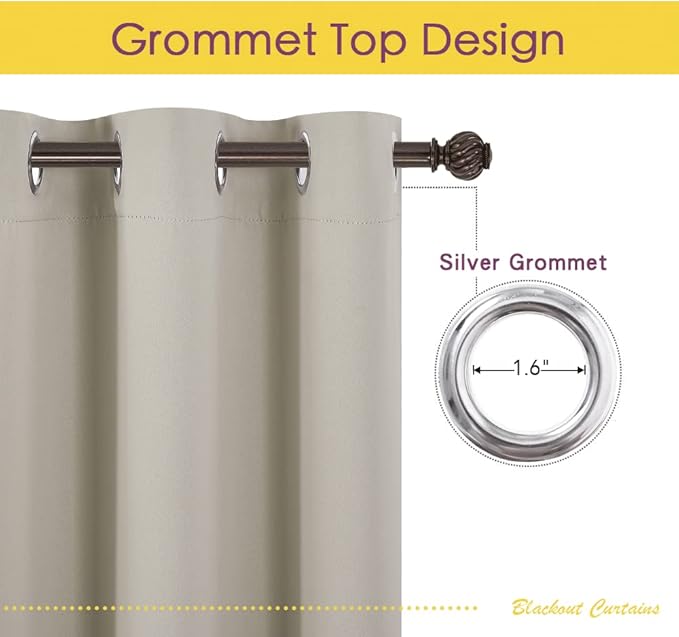 NICETOWN Blackout Curtains for Bedroom, Natural, 42 W by 80 L, Set of 2, Thermal Insulated Curtains & Drapes with Grommet Top for Living Room, Privacy Window Treatment Draperies