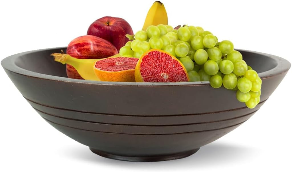 Folkulture Wooden Fruit Bowl for Kitchen Counter | 11" Large Premium Eco Friendly Banana Fruit Basket for Kitchen | Mango Wood Bowl, Black Fruit Bowl for Table Decor, Centerpiece for Dining