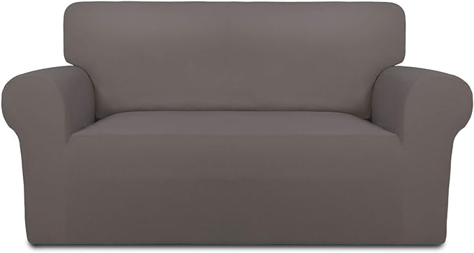 PureFit Super Stretch Sofa Slipcover – Spandex Non Slip Soft Couch Sofa Cover, Washable Furniture Protector with Non Skid Foam and Elastic Bottom for Kids, Pets （Loveseat, Taupe）