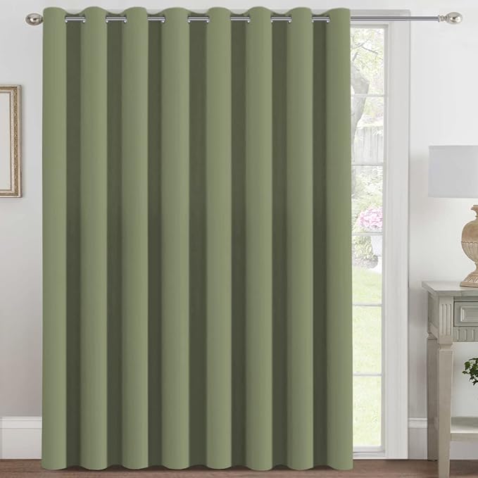 H.VERSAILTEX Blackout Patio Curtains 100 x 96 Inches for Sliding Door Extral Wide Blackout Curtain Panels Thermal Insulated Room Divider - Grommet Top, 8' Tall by 8.5' Wide - Sage