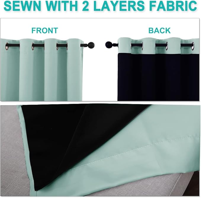 NICETOWN Aqua Blue 100% Blackout Curtain Set, Thermal Insulated & Energy Efficiency Window Draperies for Guest Room, Full Shading Panels for Shift Worker and Light Sleepers, 37W x 70L, 2 PCs