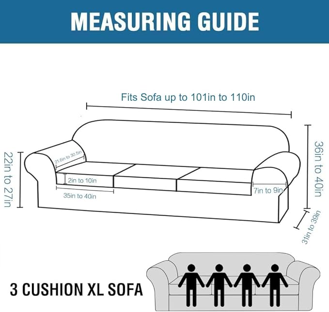 H.VERSAILTEX 4 Piece Stretch Sofa Covers for 3 Cushion Couch Covers for Living Room Furniture Slipcovers (Base Cover Plus 3 Seat Cushion Covers) Thicker Jacquard Fabric (XL Sofa, Island Fossi)