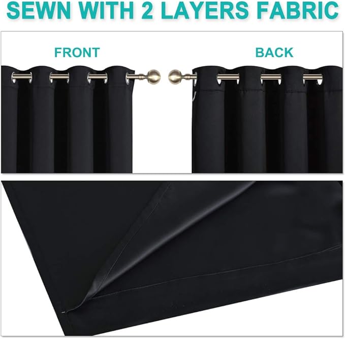 NICETOWN High-End Thermal Curtains, Full Blackout Curtains 90 Inches Long for Dining Room, Soundproof Window Treatment Drapes for Hall Room, Black, 46" Wide Per Panel, Set of 2 Panels