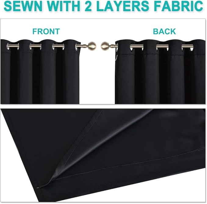 NICETOWN Cold Blocking 100% Blackout Curtains, Durable Black Lined Blackout Curtains for Bedroom, Energy Saving Long Curtains for Patio Sliding Glass Door, Black, 55 inches x 96 inches, 2 Panels