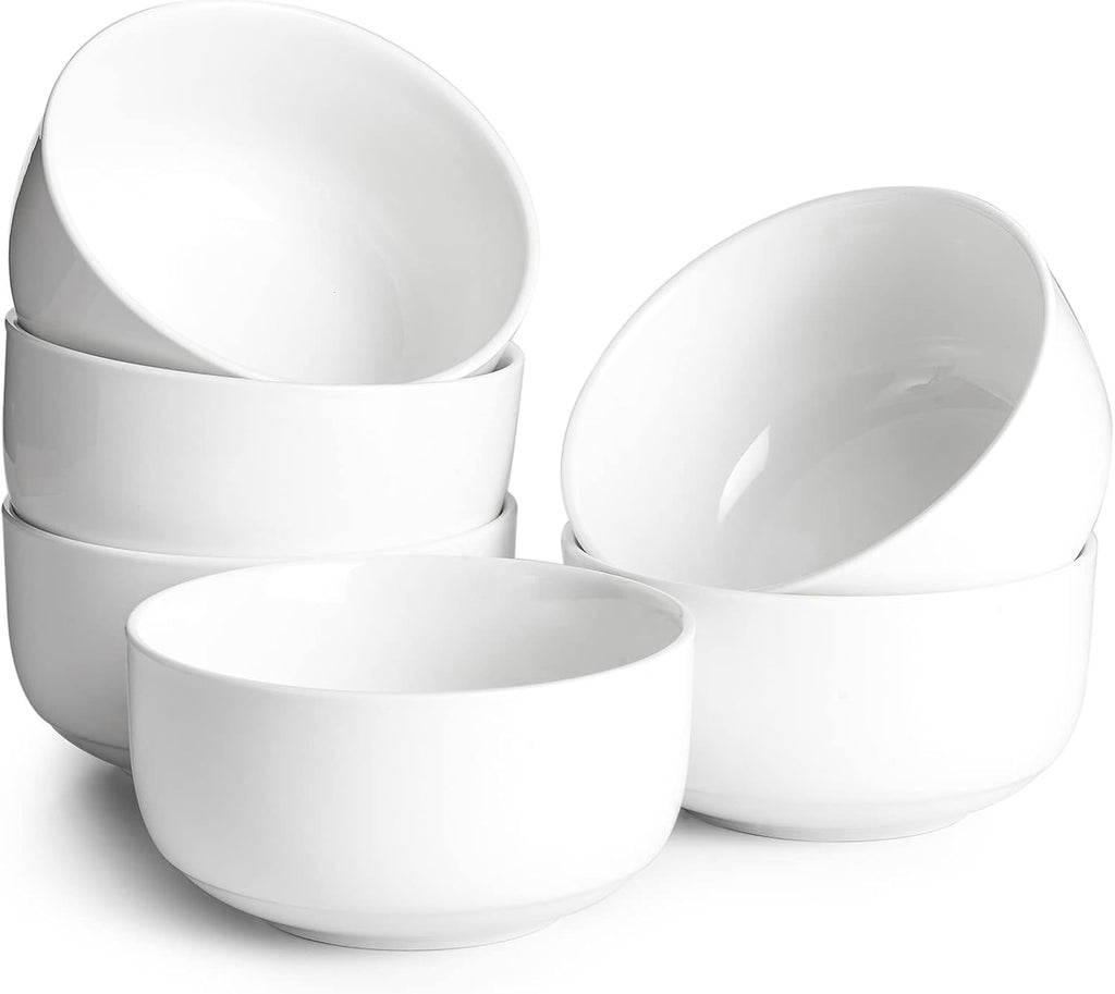 DOWAN 22 OZ Cereal Bowls Set of 6-5.25" White Soup Bowls for Kitchen, Ceramic Bowls for Cereal, Soup, Oatmeal, Rice, Dishwasher & Microwave Safe