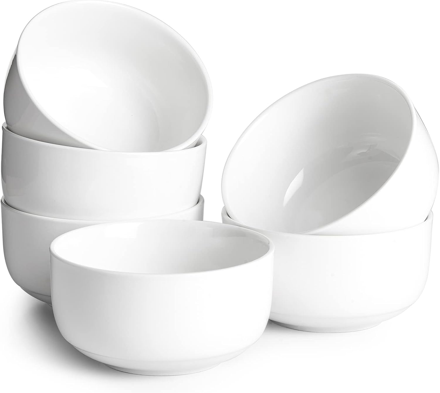 DOWAN 22 OZ Cereal Bowls Set of 6-5.25" White Soup Bowls for Kitchen, Ceramic Bowls for Cereal, Soup, Oatmeal, Rice, Dishwasher & Microwave Safe