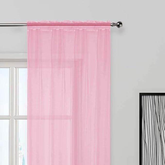 SpaceDresser Sheer Voile Window Treatment Rod Pocket Curtain Panels for Kitchen Bedroom Living Room Drapes Sunlight Filtering Privacy Semi Home Decor Assorted (Light Pink, 52 W x 45 L)