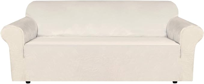 H.VERSAILTEX Stretch Sofa Covers Large Couch Covers Sofa Slipcovers Furniture Protector Soft with Non Slip Elastic Bottom, Feature Thick Comfy Rich Velour (XL Sofa, Ivory)