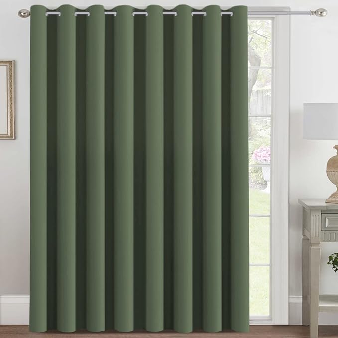 H.VERSAILTEX Blackout Patio Curtains 100 x 96 Inches for Sliding Door Extral Wide Blackout Curtain Panels Thermal Insulated Room Divider - Grommet Top, 8' Tall by 8.5' Wide - Bronze Green