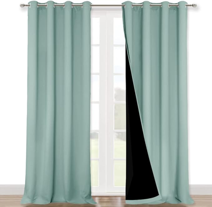 NICETOWN Full Shading Curtains 90 inches Long 2 Panels Set for Windows, Super Heavy-Duty Black Lined Blackout Curtains for Bedroom, Privacy Assured Window Treatment (Aqua Blue, Pack of 2, 52 inches W)