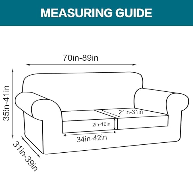Turquoize 3 Piece Sofa Covers for 2 Cushion Couch Sofa Slipcover Soft Couch Cover for Dogs-Washable Furniture Cover with 2 Individual Covers, Feature Fabric (2 Cushion Sofa, Cream)