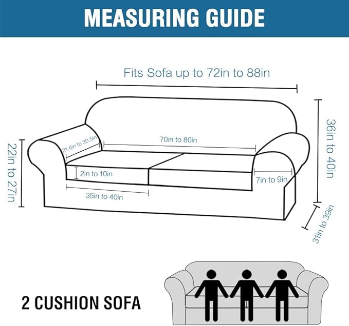 H.VERSAILTEX 3 Piece Stretch Sofa Covers for 2 Cushion Loveseat Couch Covers for Living Room Sofa (Base Cover Plus 2 Seat Cushion Covers) Thicker Jacquard Fabric (Medium Sofa, Olive)