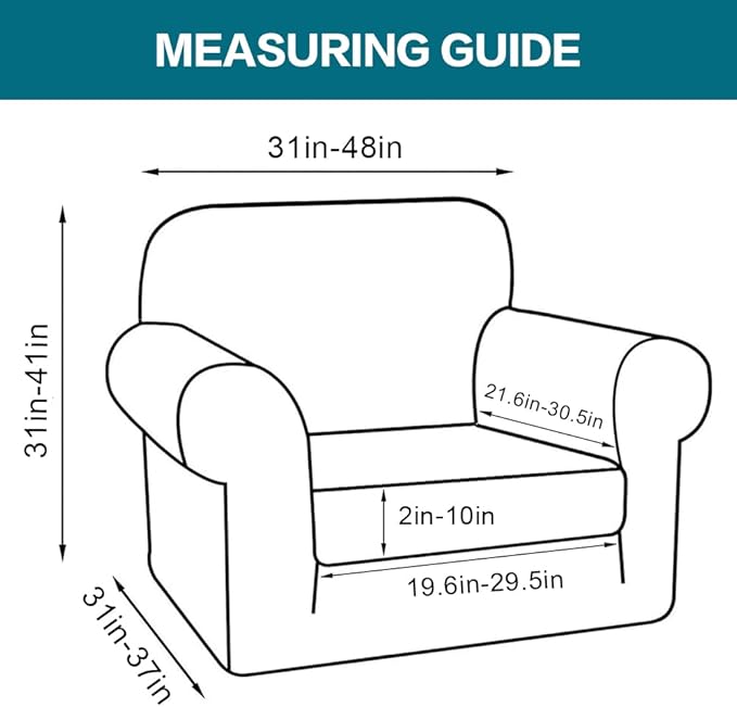 Turquoize 2 Piece Chair Covers Chair Slipcovers for Living Room Armchair Couch Cover Chair Sofa Cover with Individual Cushion Covers Furniture Cover for Chairs Feature Thick Fabric (Chair, Dark Cyan)