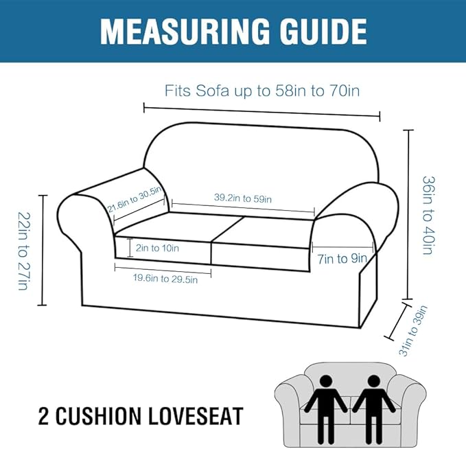H.VERSAILTEX 3 Piece Stretch Sofa Covers for 2 Cushion Loveseat Couch Covers for Living Room Furniture Cover (Base Cover Plus 2 Seat Cushion Covers) Thicker Jacquard Fabric(Medium, Island Fossi)
