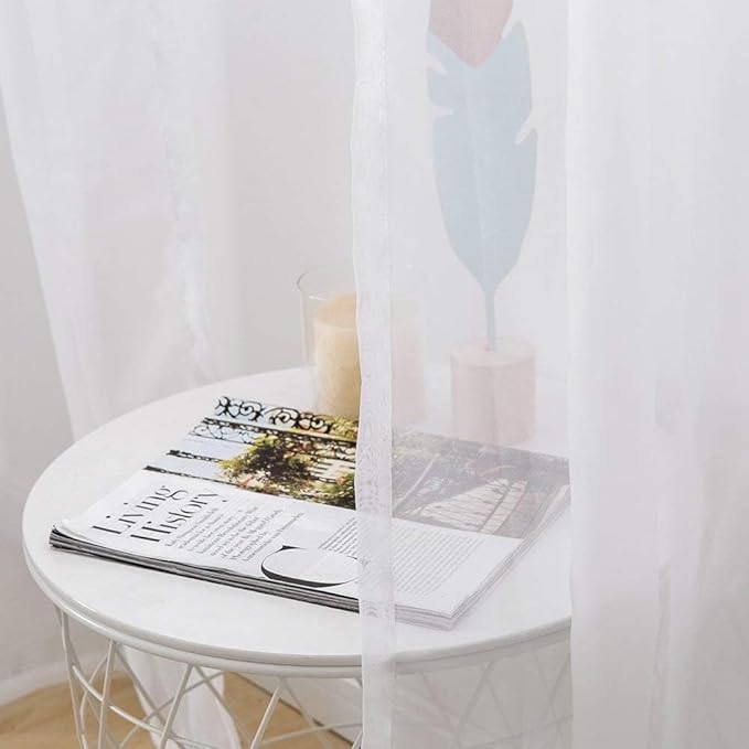 MIULEE 2 Panels Solid Color White Sheer Window Curtains Elegant Window Voile Panels/Draperies/Treatment for Bedroom Living Room (70 X 84 Inches White)