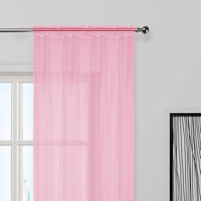 SpaceDresser Sheer Light Pink Curtains 4 Panels Rod Pocket Semi-Sheer Curtain 96 Inches Long Light Filtering Voile Window Drapes for Bedroom Living Room Kitchen, Each 52W x 96L