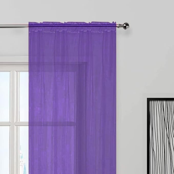 SpaceDresser Sheer Voile Window Treatment Rod Pocket Curtain Panels for Kitchen Bedroom Living Room Drapes Sunlight Filtering Privacy Semi Home Decor Assorted (Purple, 52 W x 96 L)