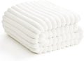 HIMEET Off White Ribbed Queen Size Blanket for Bed - 300GSM Lightweight Fleece Blanket for Men Women, Large Sofa Couch Cover Bed Blankets Gifts, Striped Spring Home Room Decor, Off White, 90x90 Inches