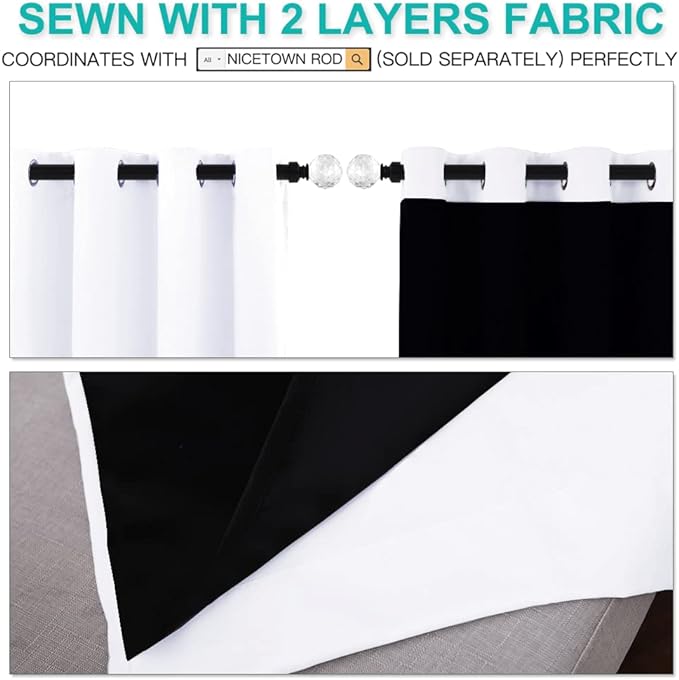 NICETOWN Room Warming Full Shading Curtains for Windows, Super Heavy-Duty Black Lined Blackout Curtains for Bedroom, Privacy Assured Window Treatment (White, Pack of 2, 52 inches W x 95 inches L)