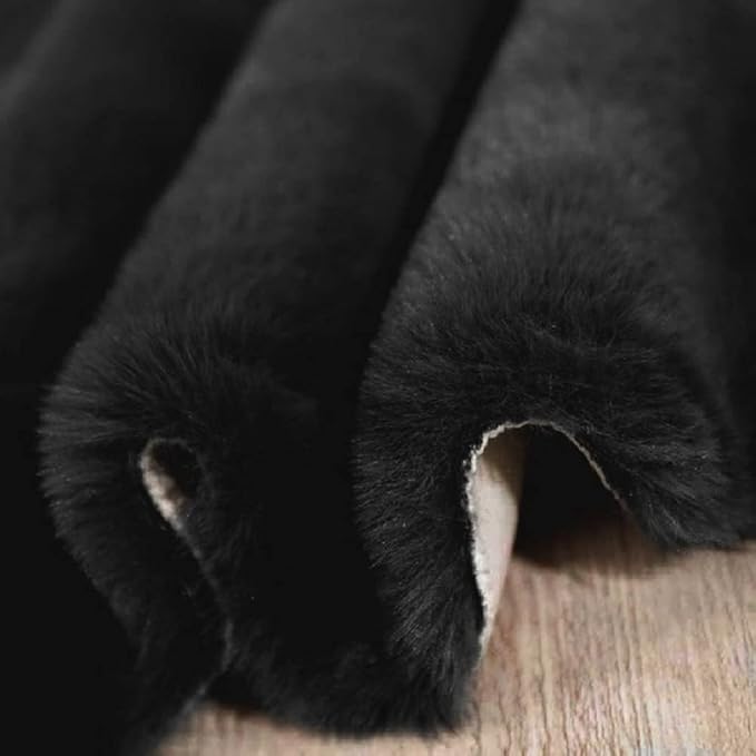 ORINOVA Black Faux Rabbit Washable Fur Area Rugs for Bedroom Small Fluffy 2x4 Fur Rug Chair Cushion Living Room Décor