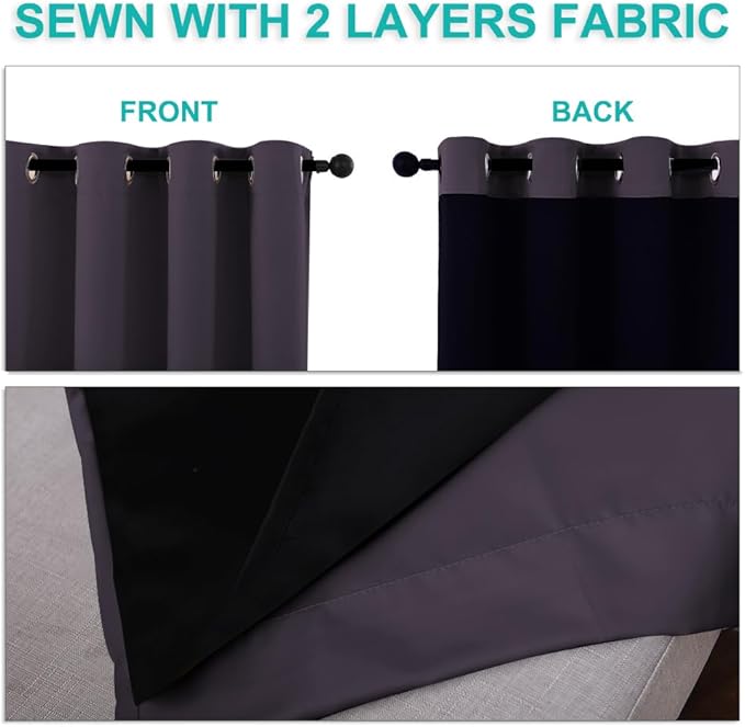 NICETOWN 100% Blackout Blinds, Set of 2, 46" x 96", Greyish Purple, Laundry Room Decor Window Treatment Curtains for Large Patio Sliding Door, Thermal Insulated Curtains for Bedroom
