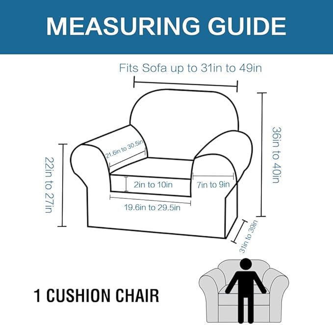 H.VERSAILTEX Rich Velvet Stretch 2 Piece Cover Chair Slipcover Sofa Cover Furniture Protector Couch Soft with Elastic Bottom Chair Couch Cover with Arms Width Up to 49 Inch(Chair, Black)