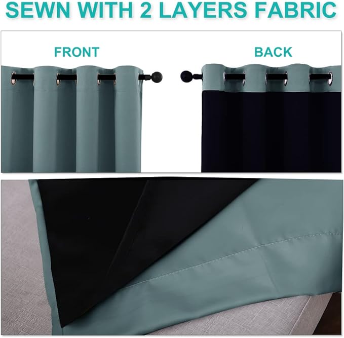 NICETOWN 100% Blackout Blinds, Set of 2, 46" x 96", Greyish Blue, Laundry Room Decor Window Treatment Curtains for Large Patio Sliding Door, Thermal Insulated Curtains for Bedroom