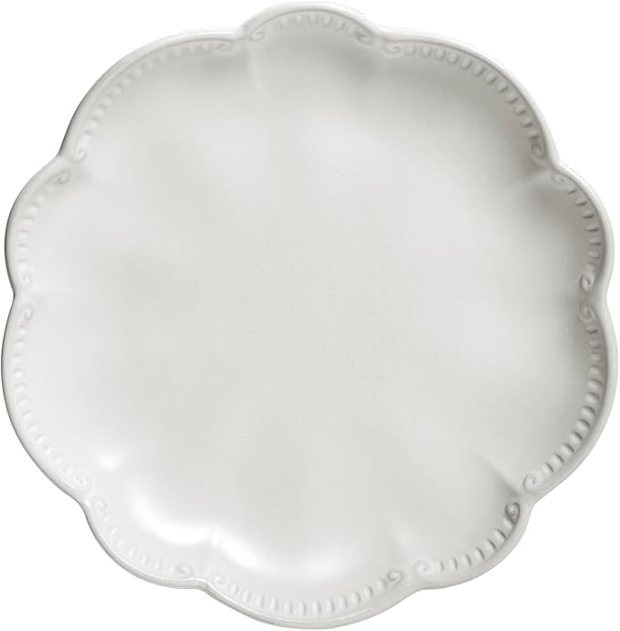 Sango 12 Pieces Scalloped Dinnerware Set, Modern White Dishes for 4, Premium Serving Plates & Bowls Sets, Chip & Scratch Resistant, Ceramic Dishware, Kitchen Dish, Microwave & Dishwasher Safe, Bethany