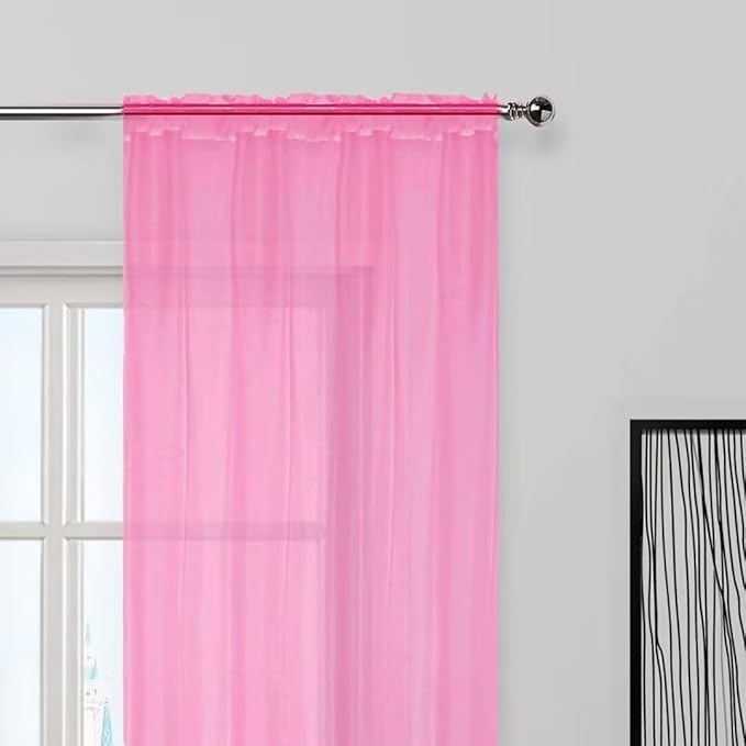 SpaceDresser Basic Rod Pocket Sheer Voile Window Curtain Panels Pink 1 Pair 2 Panels 52 Width 63 Inch Long for Kitchen Bedroom Children Living Room Yard（Pink, 52W x 63L）