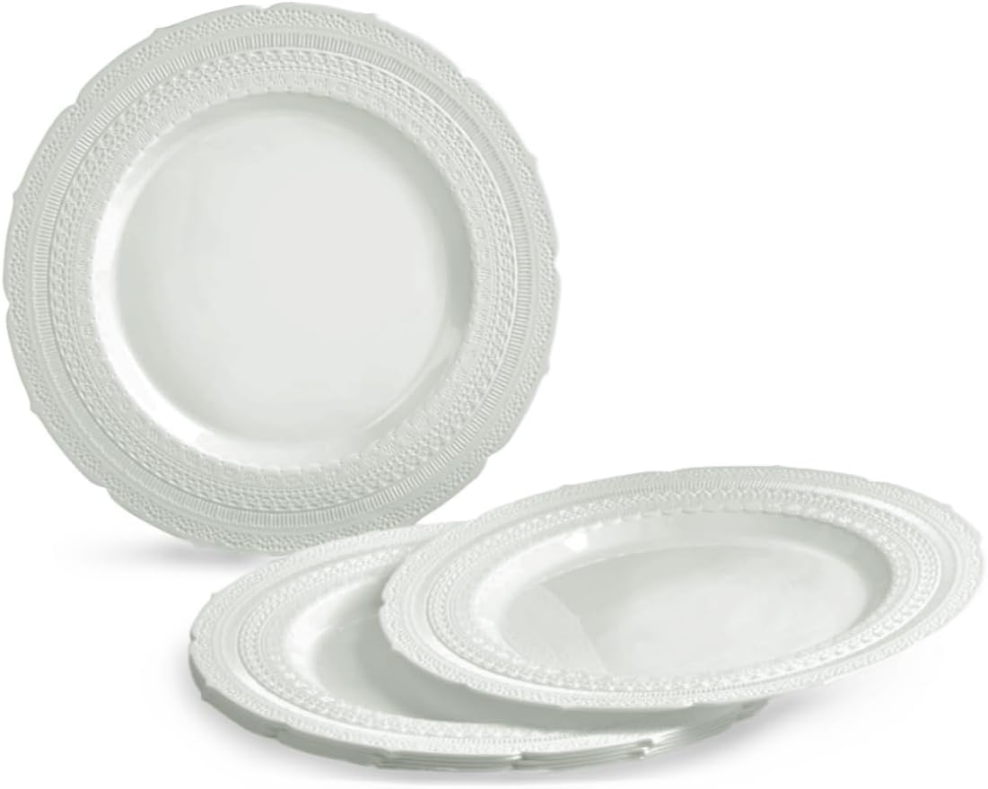 " OCCASIONS " 60 Plates Pack, Extra Heavyweight Vintage Wedding Party Disposable Plastic Plates (11'' Dinner Plate, Chateau in Light Gray)