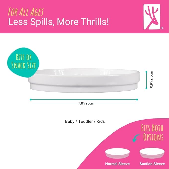 Elk and Friends Kids 7.8” Porcelain White Plates | Suitable for Babies/Toddlers | Microwave & Dishwasher Safe | Non Slip Dinnerware | Snack Dishes | 2 Pack