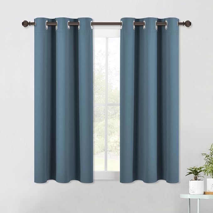 NICETOWN Blackout Curtains & Drapes for Bedroom, Smoky Blue, W34 x L40, Set of 2, Triple Weave Grommet Top Thermal Insulated Light Blocking Panels for Bathroom/Living Room