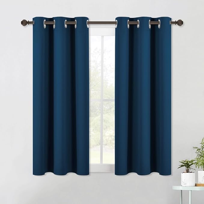 NICETOWN Bedroom Curtains Blackout Drapery Panels, 2 Panels, 42 x 54 Inch, Moroccan Blue, 3 Pass Microfiber Thermal Insulated Solid Ring Top Blackout Window Curtains/Drapes