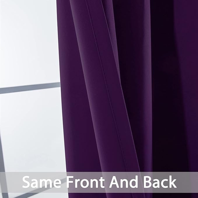 Yakamok Blackout Curtains Room Darkening Thermal Insulated Window Panels,Solid Grommet Top Drapes for Bedroom/Living Room(70Wx84L, Purple, 2 Panels)
