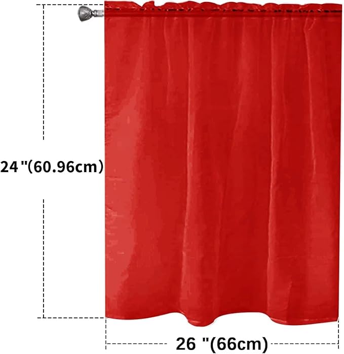 SpaceDresser Basic Rod Pocket Sheer Voile Window Curtain Panels Red 1 Pair 2 Panels 26 Width 30 Inch Long for Kitchen Bedroom Children Living Room Yard（Red，26Wx 30L）