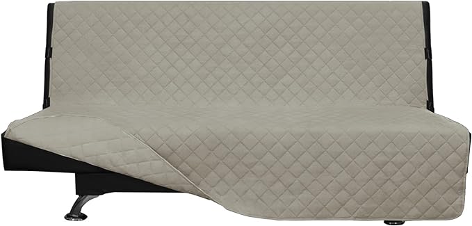 Easy-Going Futon Sofa Slipcover Reversible Sofa Cover Armless Couch Cover Water Resistant Pets, Kids, Children, Dog, Cat (Beige/Beige)