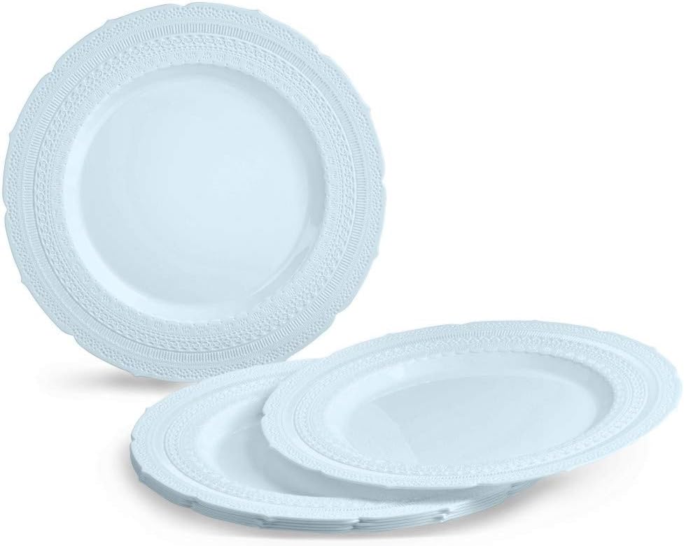 " OCCASIONS " 60 Plates Pack, Extra Heavyweight Disposable Vintage Wedding Party Plastic Plates (8.25'' Appetizer/Dessert Plate, Chateau in Blue)