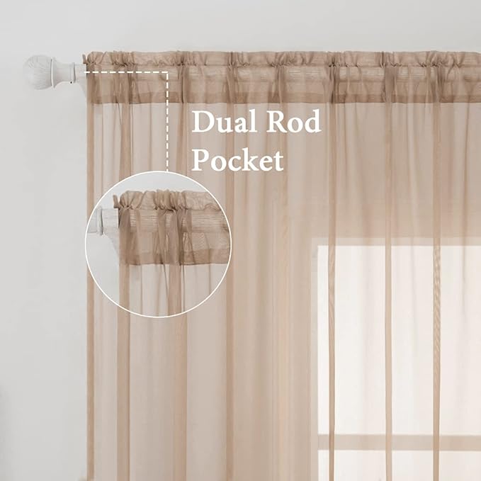 MIULEE 2 Panels Solid Color Sheer Window Curtains Elegant Window Voile Panels/Drapes/Treatment for Bedroom Living Room (54X84 Inches Brown)